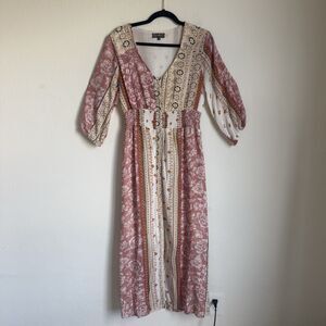 J Gee Womens Medium Babydoll Patchwork Maxi Dress Boho Hippie Gypsy Festival